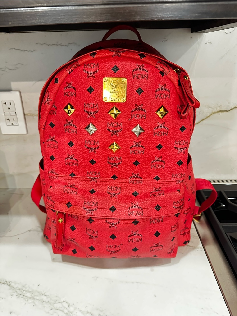 MCM Choral Logo-Print Backpack with Gold & Silver Studs